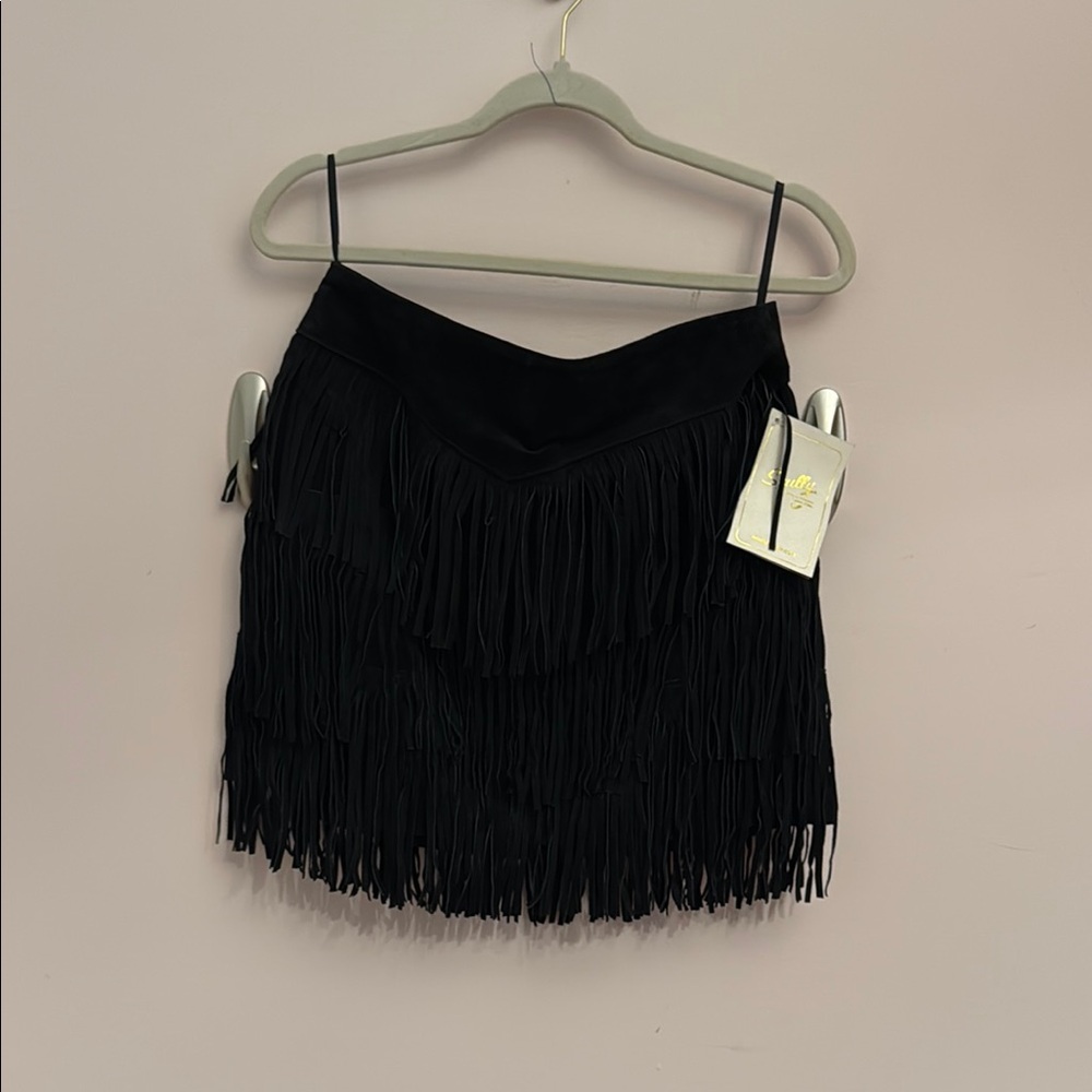 Scully Black Fringe Mini Skirt - Picture 1 of 4